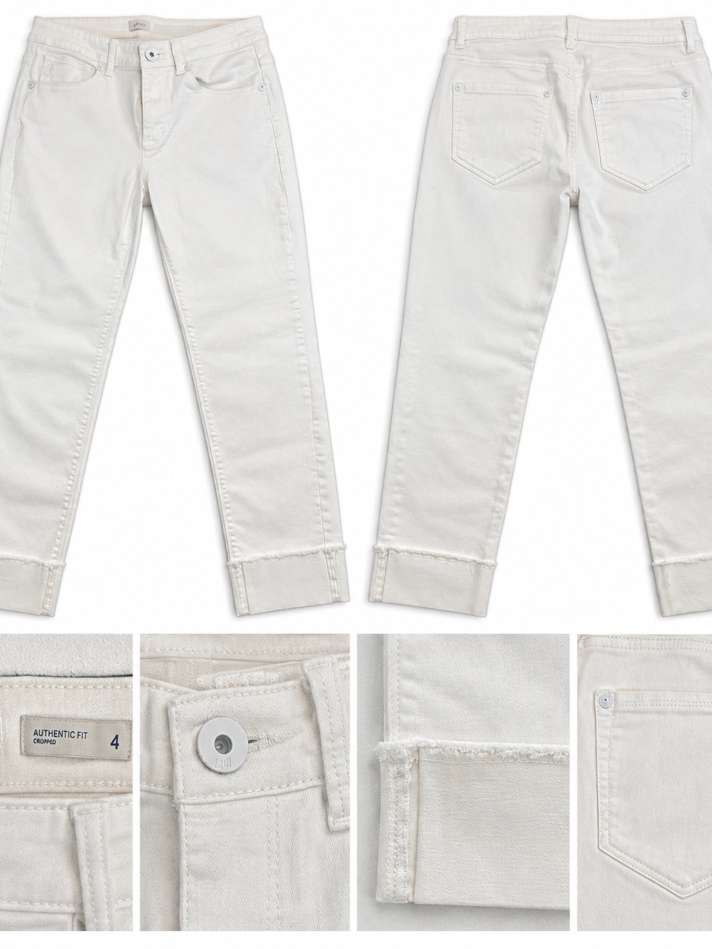 J.Jill Authentic Fit Cropped White Jeans Women’s Size 4 Cuffed Hem